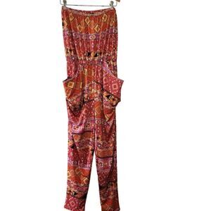 IN VEIN Red Strapless Jumpsuit‎ pockets Stretch Silky Woman's 1 piece Size M/L
